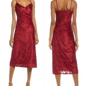 Fourteenth Place Burgundy Floral Velvet Lace Slip Dress Midi Small Goth 90s Prom